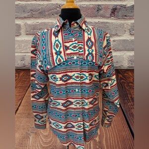Women’s Peco’s Blue Southwestern Print Button-Up Shirt in Teal & Burgundy small